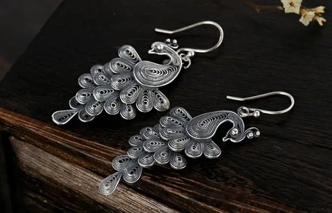 

Sterling S925 925 silver Drop Earrings peacock for woman earring trendy 21*45mm