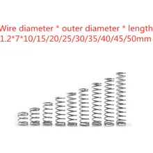 10 шт 304 пружина из нержавеющей стали короткая Пружина сжатия Диаметр 1,2* наружный диаметр 7* длина 10-50