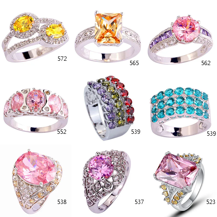 Vintage Jewellery Golden Champagne Pink Olive Green Beauty Sliver Rings for Women Wedding Engagement Xmas Gift Size 8 Wholesale | Украшения