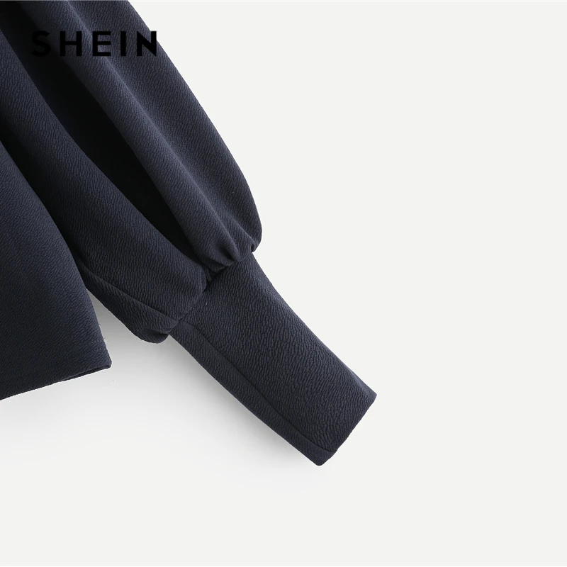 SHEIN, темно-синий, элегантный, элегантный, с вырезом, украшенный жемчугом, с заниженным плечом, однотонный свитшот, осень, Повседневный, для кампуса, женские толстовки