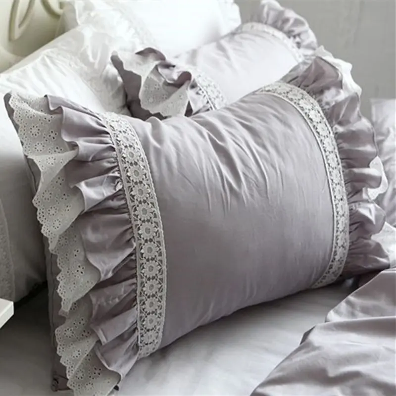 

2pcs grey pillow case luxury Embroidered lace pillow cover wedding bedding pillow cases home textile pillow sham no filler sale