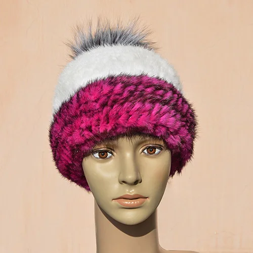 QIUSIDUN настоящая норка трикотаж шапка из натурального меха шапки русская зимняя теплая Модная шапка чистая натуральная женская зимняя теплая шапка - Цвет: color13