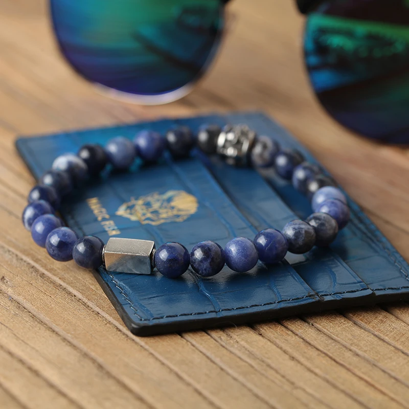 Mcllroy 6mm/8mm Natural Tiger Eye & Volcanic Stone Transferring Beads Bracelet For Women Men Charms Bracelets Jewelry bileklik