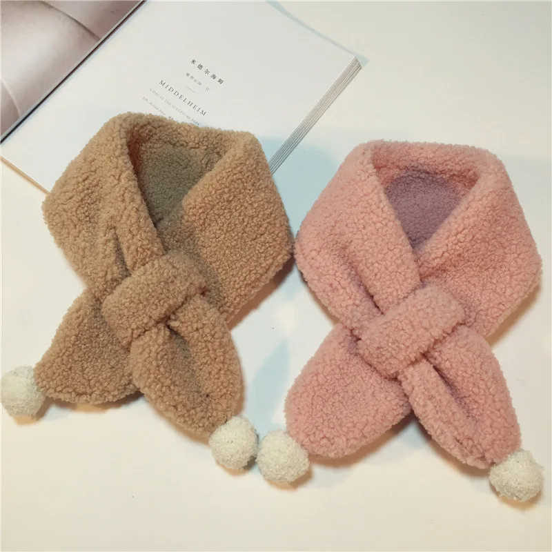 Baby Accessories Winter Warm Children's Scarf Korean Knitted Wool Scarf Men Women Baby Colorful Bar Hair Ball Cross Towel