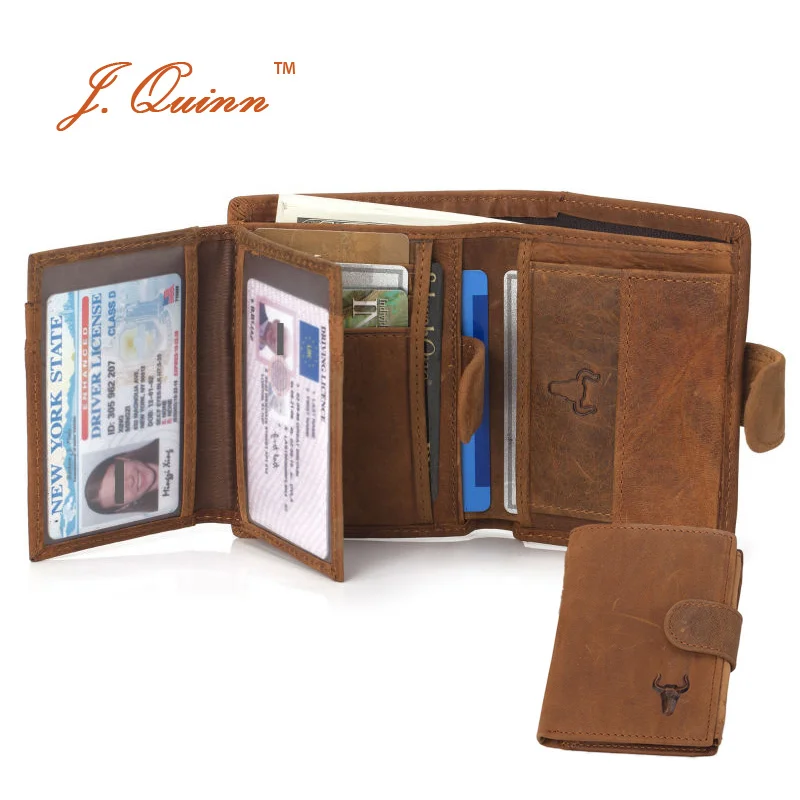 J.Quinn Male Coin Wallets with 2 ID 10 Cards Zipper Pocket Genuine Leather Snap Collection Yellow Mens Purse Vintage Bifold New new science fiction movies avatar pirates of the caribbean jack tv supernatural mens wallets female purse cards coin zip bolsa