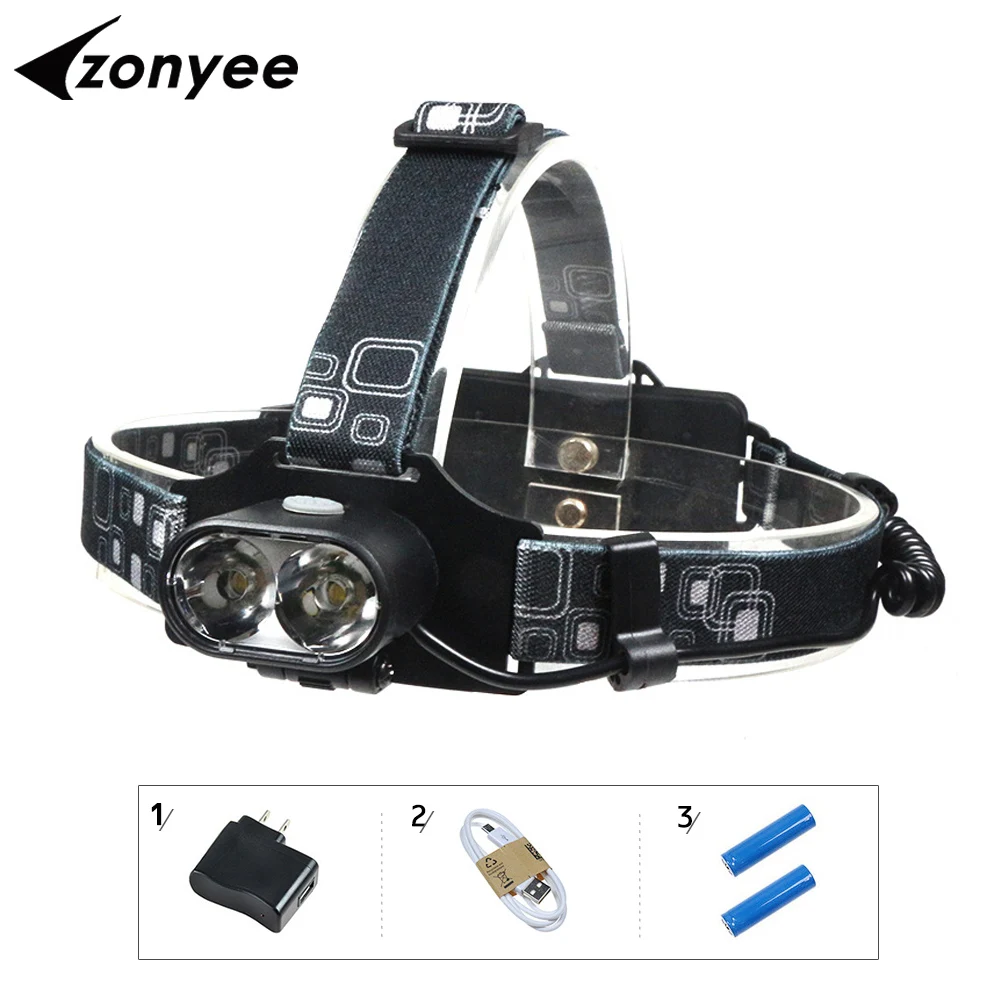 

Zonyee Headlight Rechargeable Zoom Headlamp Head Light Flashlight Hunting Mini Double LED Rechargeable Flashlight Hunting 18650