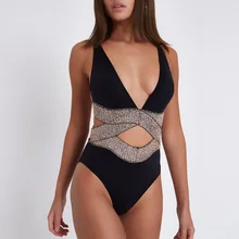 Шикарный Блестящий Золотой слитный купальник женский винтажный с пушапом купальник с вырезами Монокини боди пляжные купальные костюмы