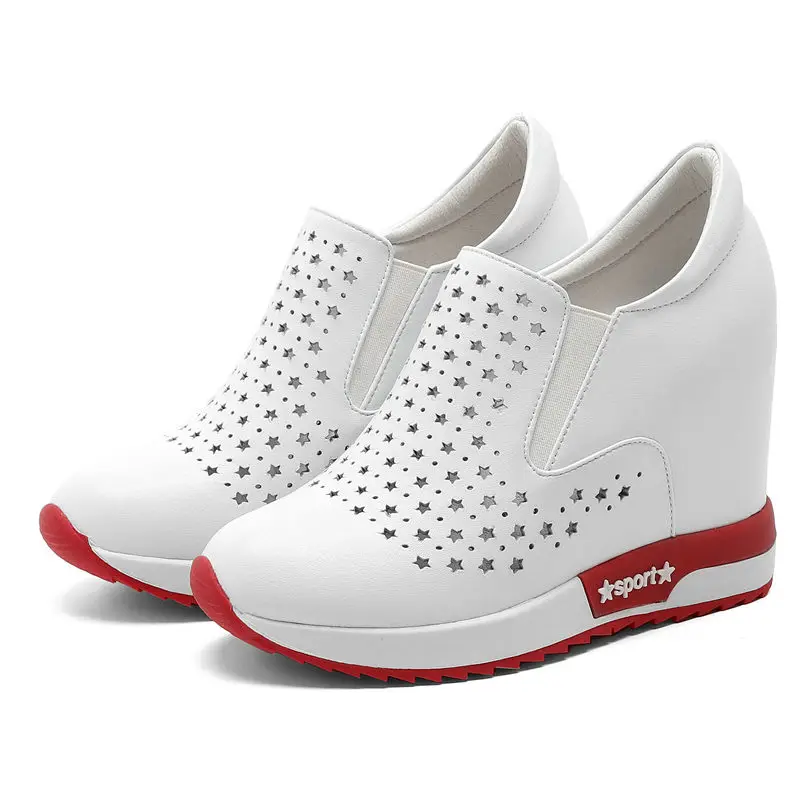 

Breathable Trainers Womens Cow Leather High Heel Pumps Wedges Platform Summer Walking Oxfords Summer Punk Sneakers Casual Shoes