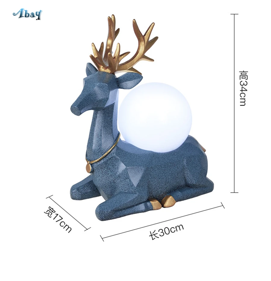 Арт-деко, настольная лампа в форме антилопы, винтажный Сферический абажур, синий/белый смоляный олень, прикроватный светильник, домашний декоративный Настольный светильник