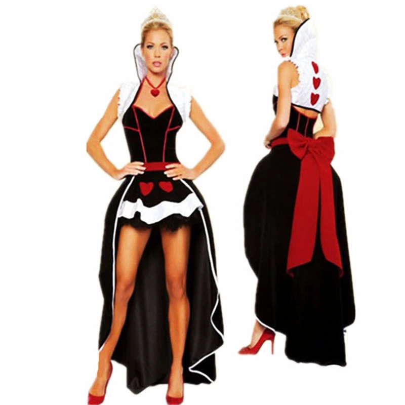 2018 Nouvelle Robe De Reine De Coeur Adulte Avec Couronne Costume D Halloween Alice Au Pays Des Merveilles Fantasmes Fantaisie Cosplay Vetements Aliexpress