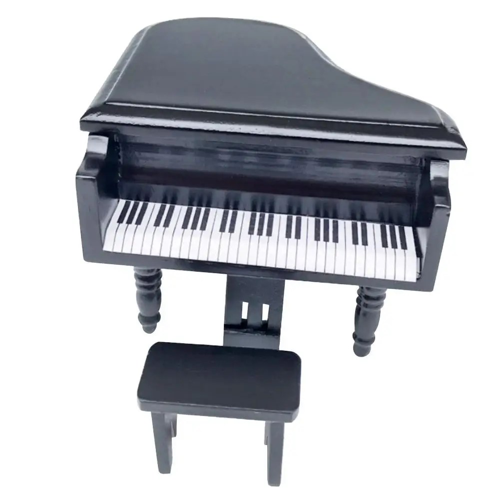 

1/12 Dollhouse Miniature Wooden Grand Piano Mould with Stool Dollhouse Figurines Miniatures Tableware Room Home Decor