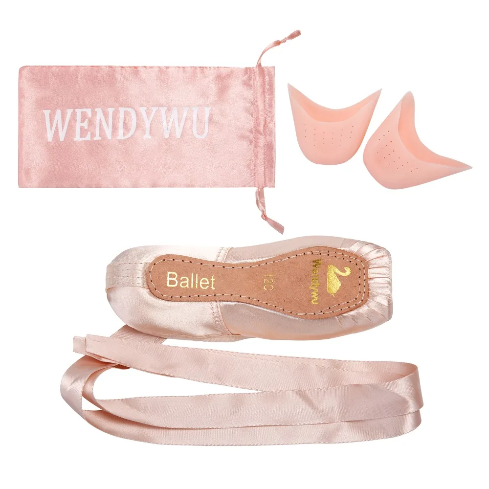WENDYWU Professional Ballet Pointe Shoes Satin Pink Ballerina Shoes