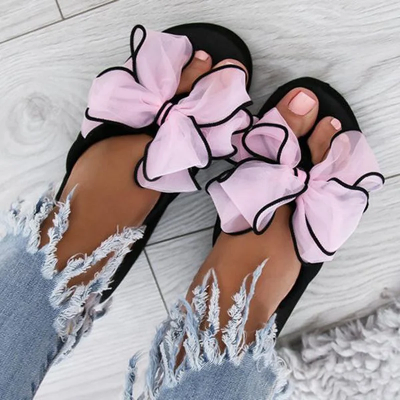 

Puimentiua2019 New women summer slippers Fashion Women's Bow Wedges Flip Flops Non-Slip Clip Toe Beach Slippers zapatos de mujer
