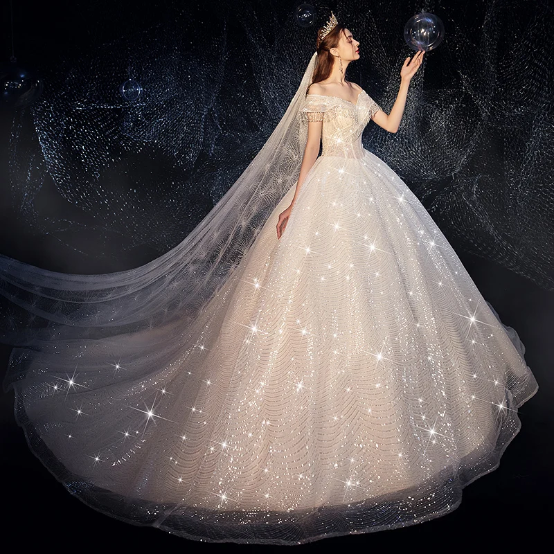 Роскошное блестящее бальное платье Vivian's Bridal звездное небо с кисточками