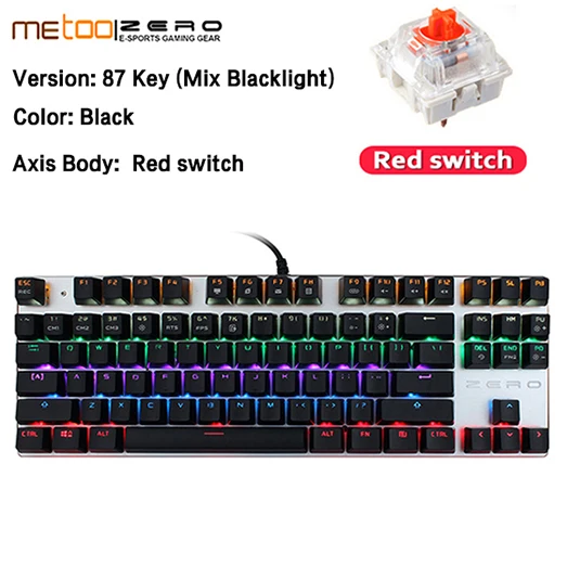 METOO ZERO игровая механическая клавиатура синий/черный/красный переключатель анти-ореолы подсветка Teclado Проводной USB для геймера английский/русский - Цвет: 87 Black Red Switch
