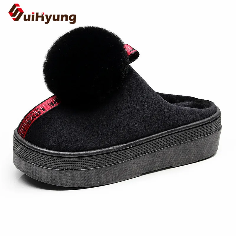 preço Suihyung Mulheres Inverno Chinelos Em Casa Inverno Quente Rebanho Sapatos Confortáveis Sapatos de Plataforma Plana de Algodão Senhoras Chinelos Piso Interior