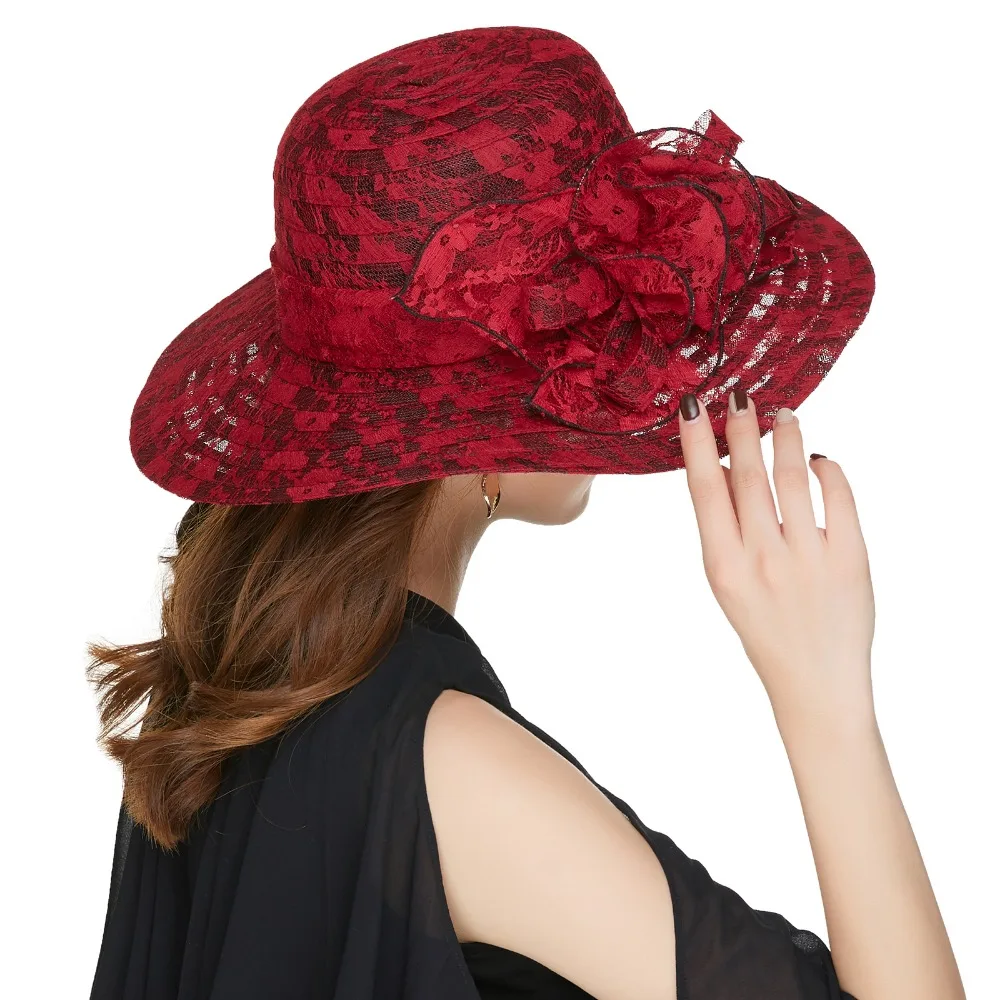 Kajeer женские летние шляпы для защиты от УФ-лучей khakii Кружева полые печати пряжи ткань цветок церковная шляпа для свадьбы праздник шапки