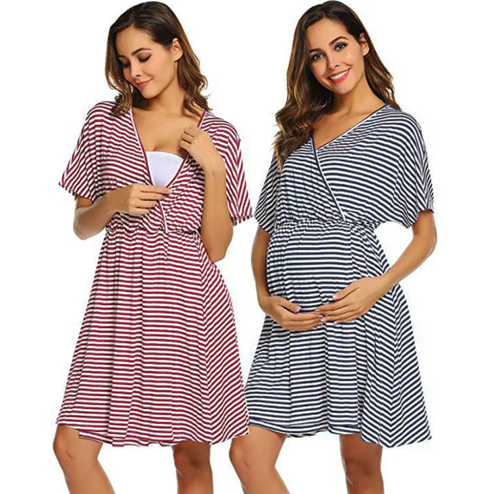 

MUQGER For pregnant women dress 2019 Womens Maternity Nursing Nightgown Pregnancy Gown Breastfeeding Dress robe femme enceinte