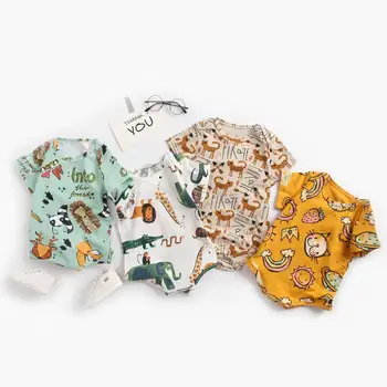 

Newborn Baby's Romper Infant Boys Girls Jungle Animal Print Cute Short-sleeve One-pieces Jumpsuit Cotton Toddler Romper for Baby