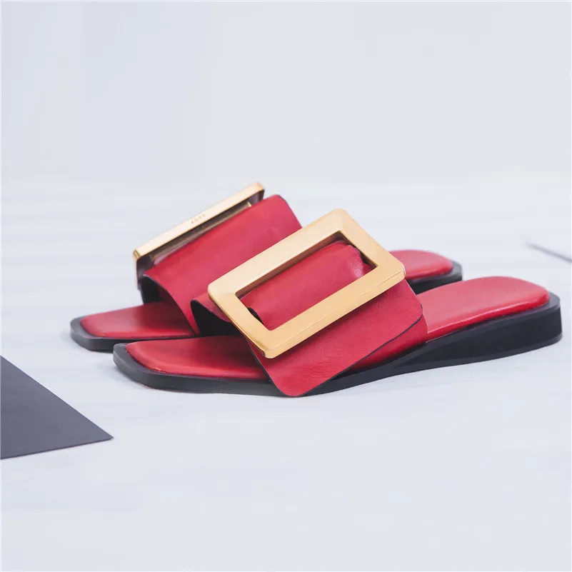 FEDONAS женские босоножки на высоком каблуке новые домашние тапочки из натуральной кожи, летние модные босоножки с пряжкой женские туфли гладиаторы сандалии, удобная обувь для женщин - Цвет: Красный