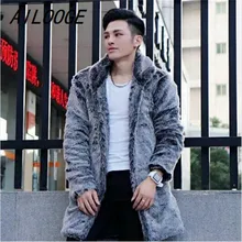 AILOOGE мужские зимние пальто модное пальто из искусственного лисьего меха черные теплые куртки Длинная мужская верхняя одежда для отдыха толстые меховые пальто больших размеров