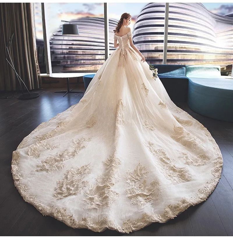 Vestido de Noiva Роскошные Дубай Золотое свадебное платье 2019 бальное платье принцесса свадебное платье, лиф сердечком кружево свадебное es Винтаж