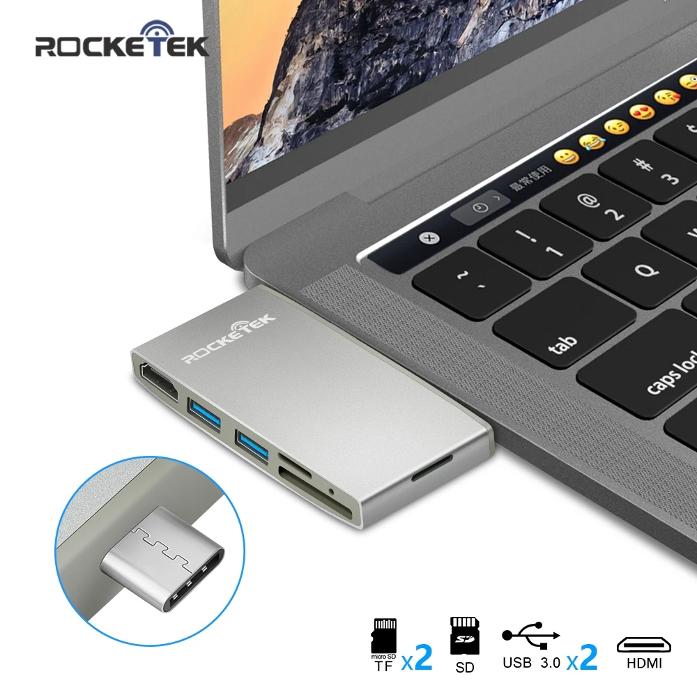 

Rocketek multi usb type c 3.0 hub port HDMI 4K adapter splitter with SD TF Card Reader for MacBook pro laptop pc accessories