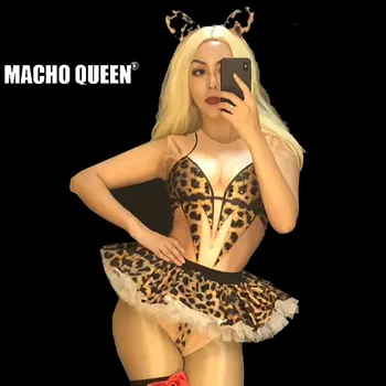 

Leopard Animal Print Tutu Bodysuit Drag Queen Costomes Party Birthday Jumpsuit Singer Stage Dancer Wear Performance