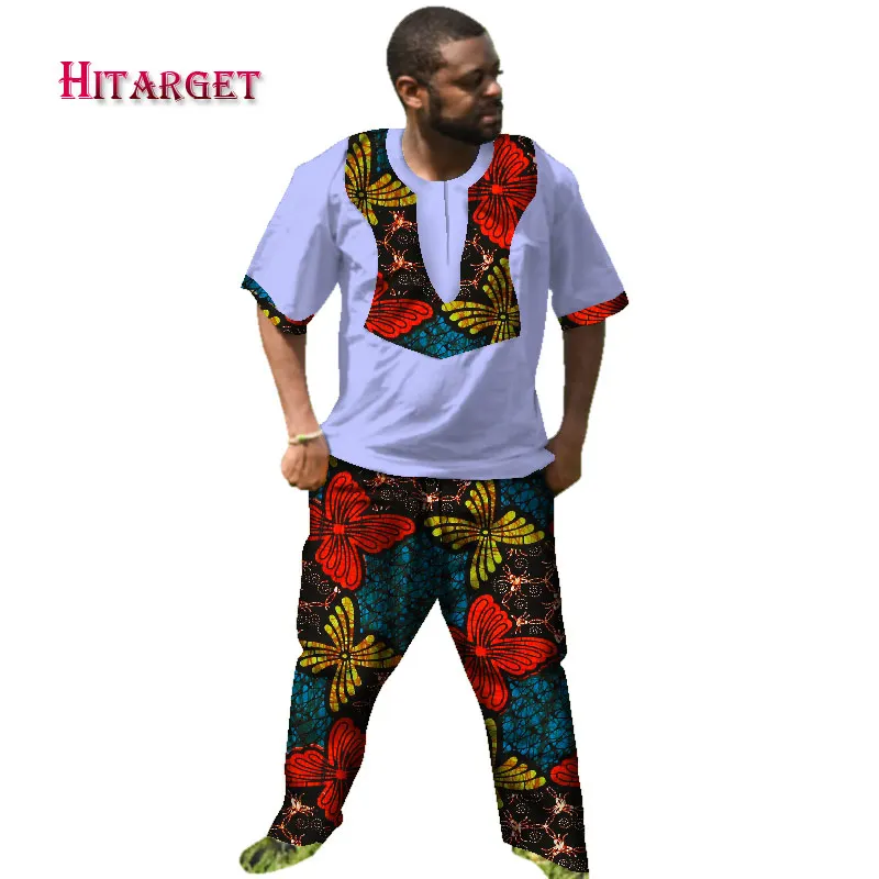Африка Новая мода de riche africano hombres camisa con pantalones bordado camiseta con pantalones мужская одежда в африканском стиле WYN338