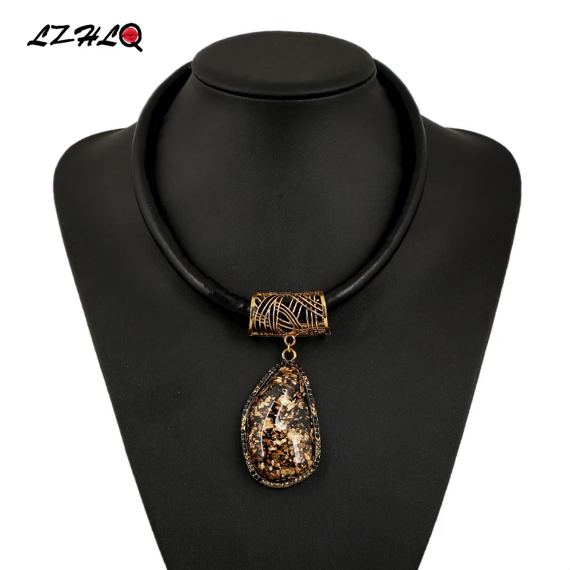 

LZHLQ Irregular Resin Pendants Necklaces Fashion Women Rope Chain Clavicle Necklace Brand Accessory Geometric Jewelry Statement