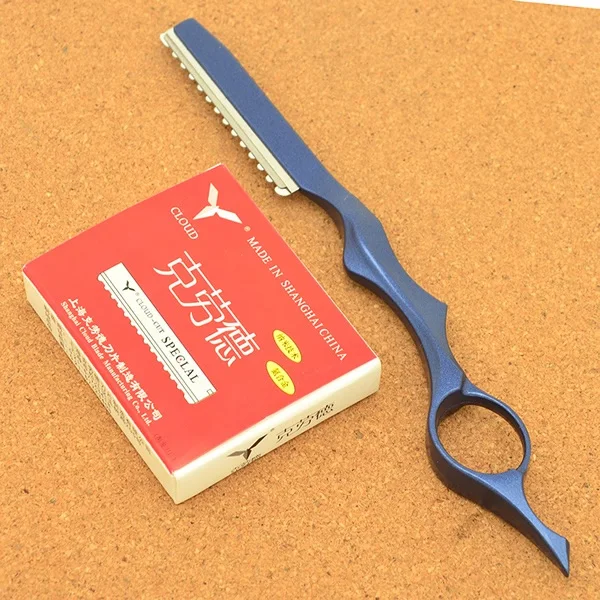 Meisha 1 шт., Филировочная бритва из нержавеющей стали, 10 шт. лезвий, парикмахерские инструменты для удаления волос, сменный нож HC0008 - Цвет: Синий