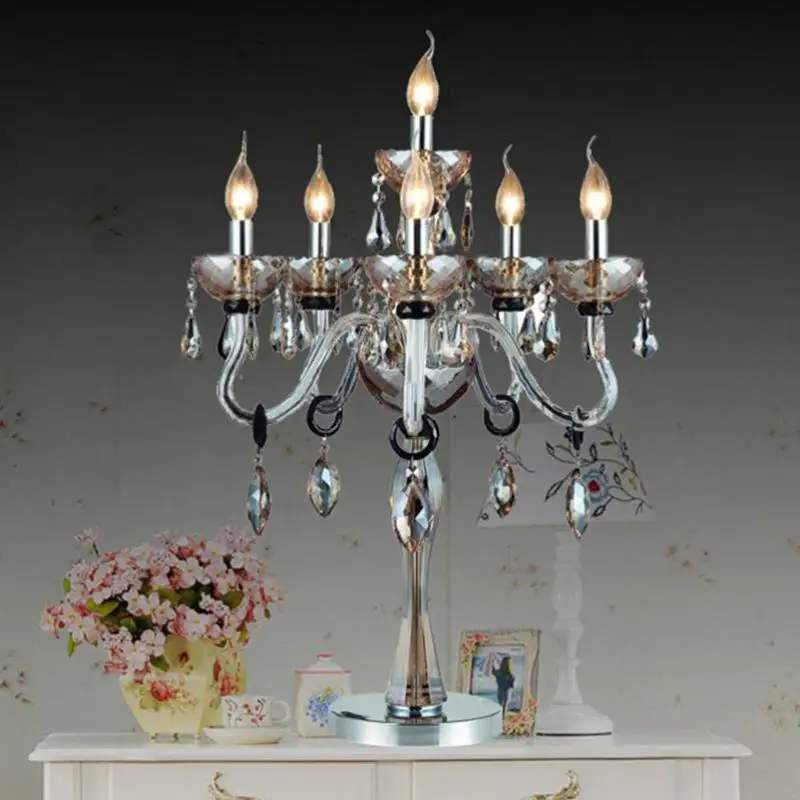 

Milan Restaurant silver table lamp Party large Led candle holder abajur 7-arm champagne crystal candelabra wedding candlestick