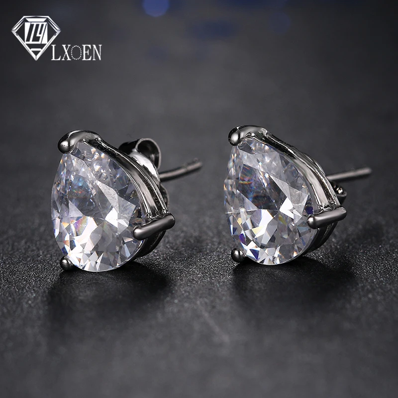 

LXOEN Druzy Shining Drop Water Stud Earrings Inlay one pcs AAA Cubic Ziron Silver Color Women Studs Ear Fashion Jewelry Gift