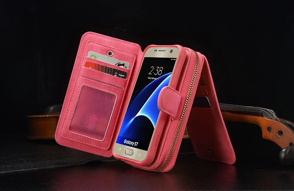 

New Wallet Multifunction Case for Samsung Galaxy S7 Leather Purse Pouch Flip Cover Magnetic Phone Bag with Card Holder
