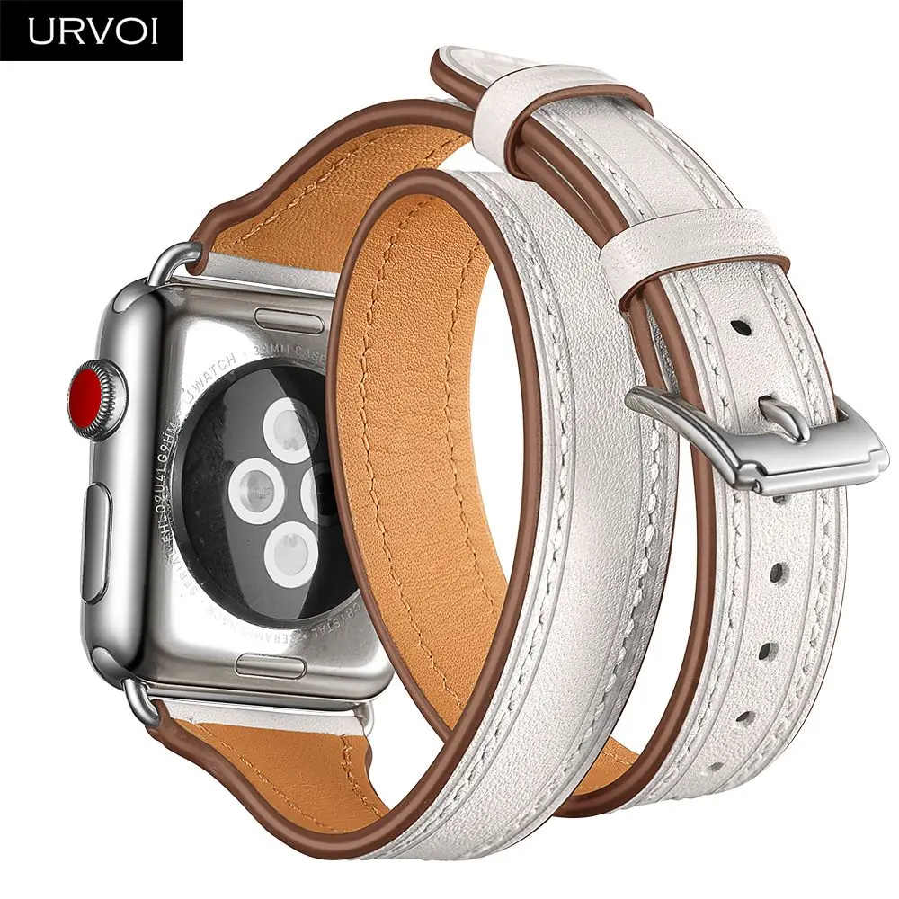 URVOI Double Tour для Apple Watch серии группа 4 3 2 1 роскошный ремешок для iWatch мягкая натуральная кожа петли на запястье 38/40 42/44 мм