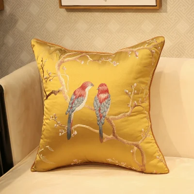DUNXDECO наволочка для подушки, декоративная наволочка, современный традиционный чехол для подушки с птицами, роскошная Высококачественная вышивка Coussin Home Deco - Цвет: A