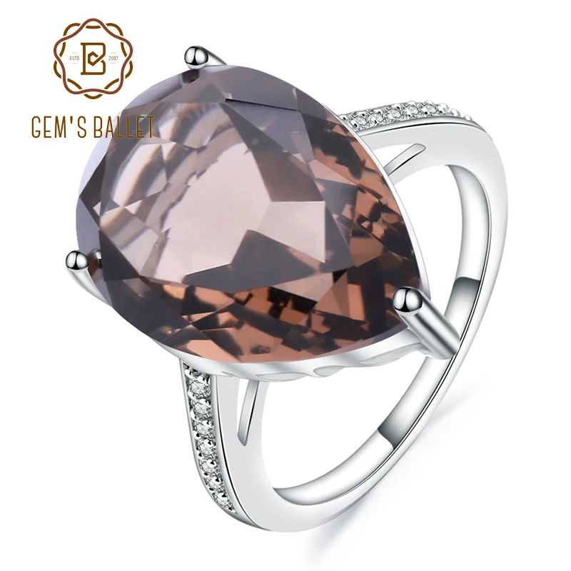 

Gem's Ballet 10.68Ct Natural Smoky Quartz Gemstone Cocktail Rings For Women Solid 925 Sterling Silver Pear Ring Fine Jewelry