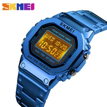 SKMEI 2019 NEW Men's G-Style Digital Watches Luxury Stainless Steel Square Electronic Wristwatches Womens Shock LED Sprots Watch