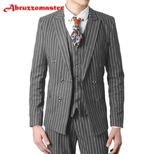 Abruzzomaster серый полосатый мужской костюм полосатые тканевые уртки для свадебных костюмов индивидуальный деловой костюм 3 шт. смокинги для жениха