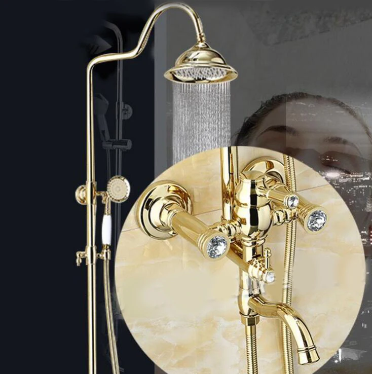 Смеситель для душа для ванной комнаты, золотой латунный Смеситель для ванной комнаты, кран, набор головок, Круглый настенный кран для ванной MOS2008 - Цвет: Type  A