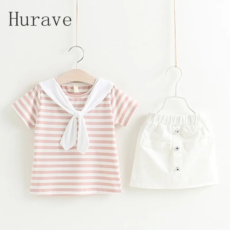 

Hurave 2019 Baby girls dress casual stye kids sets striped suits for children spring autumn girls clothing sets