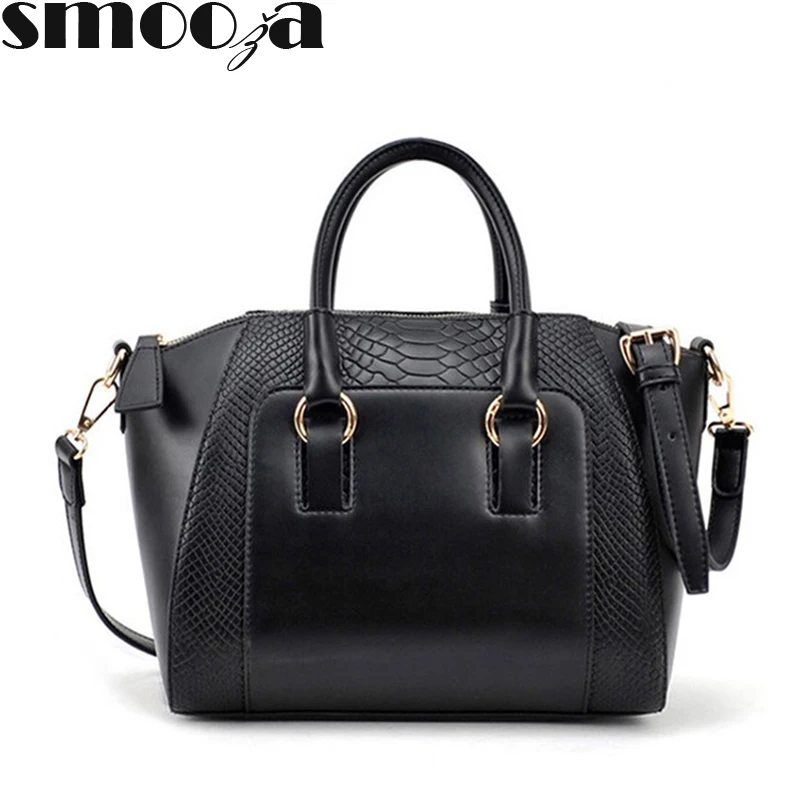 

SMOOZA Women's Crocodile pattern handbag Top-handle Bag Female Leather Shoulder Bag Causal Totes Bag High Quality Ladies Bags