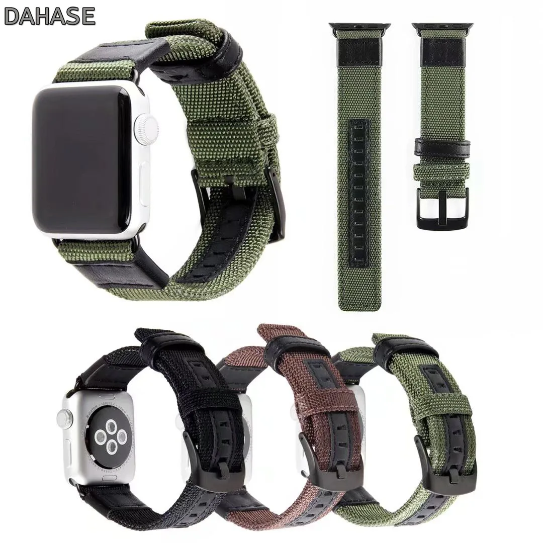 Спортивный кожаный нейлоновый ремешок DAHASE для Apple Watch Series 3 Band 1 & 2 черный браслет с