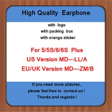 20 шт оптом высокое качество 3,5 мм в ухо наушники с микрофоном и регулятором громкости для i 5 5S 6 6 S plus, с розничной коробкой