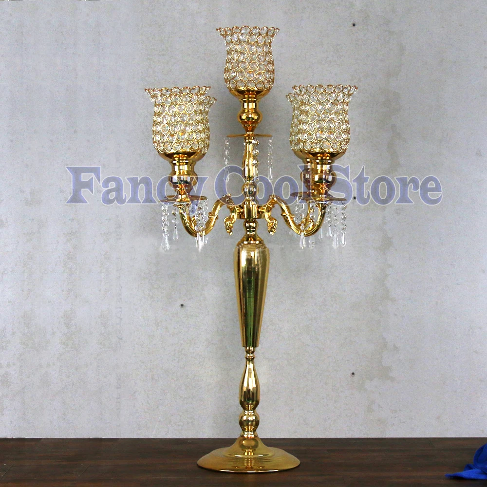 90cm Tall 5 arms gold candelabras with crystal pendals,Table