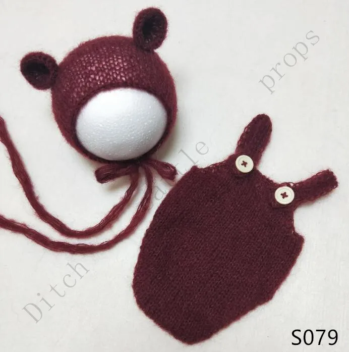 handmade mohair teddy bear hat+ shorts Newborn photography props - Color: S079