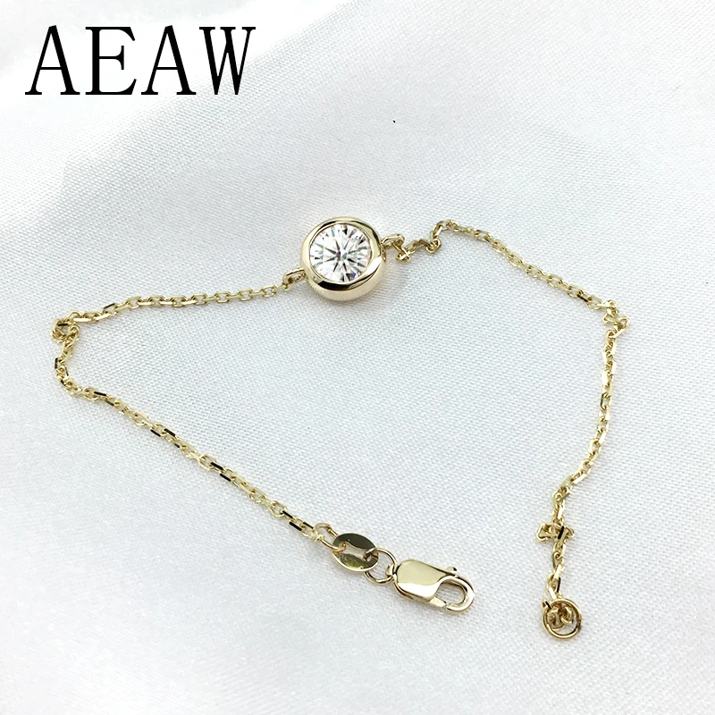 Женский браслет однотонный 14K 585 желтый золотой 1 карат F цвет Moissanite Алмазный
