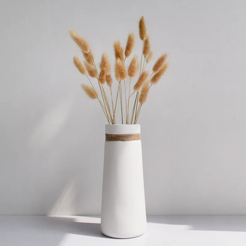 

1pc Modern Elegant Decorative Flower Vase White Matt Ceramic Vase with Rope Design For Home Decor Best Gift