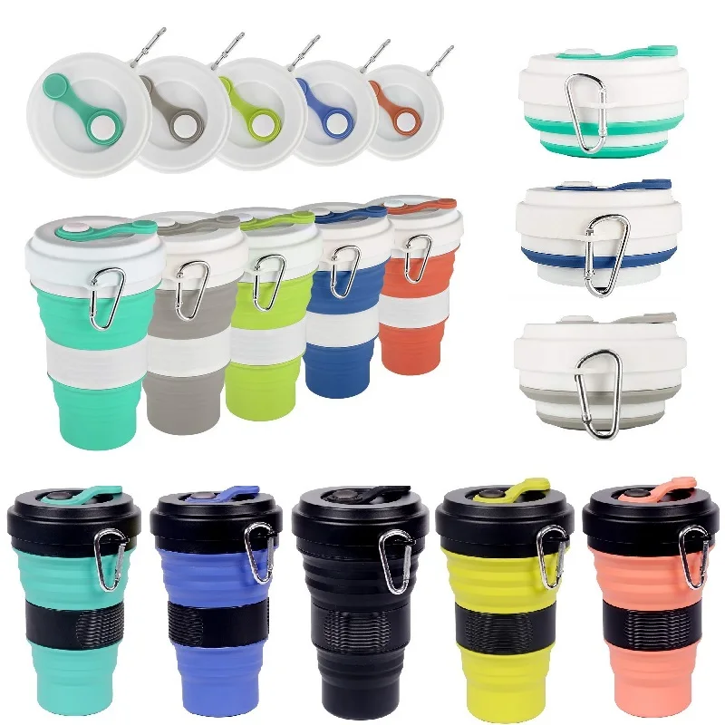

2Pcs Multicolor Silicone Collapsible Cup with Lid Floding Travel Water Drinking Bottle Lightweight Travel Cup Mug CampingHiking