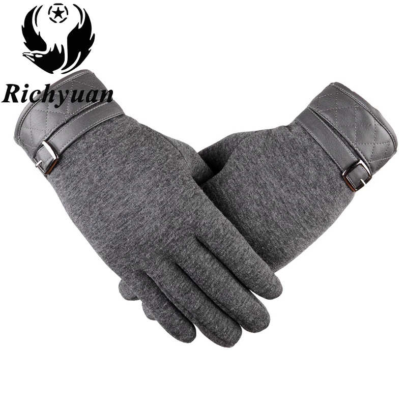 Мужские кожаные перчатки Thinsulate мягкие на ощупь полностью выложенные зимние теплые уличные прогулочные варежки - Цвет: grey